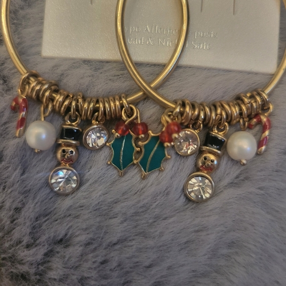 Christmas Holiday Gold Hoop Earrings - Picture 3 of 6